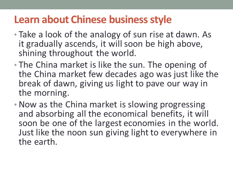 Learn about Chinese business style  Take a look of the analogy of sun